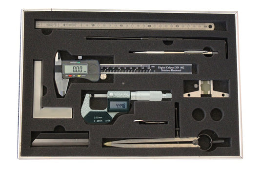 Meetset 9 dlg met digitale schuifmaat en micrometer in alu koffer