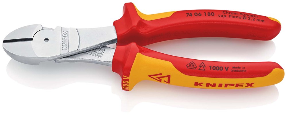 KNIPEX 74 06 180 Kracht-zijsnijtang geïsoleerd met meer-componentengrepen, VDE-getest verchroomd 180