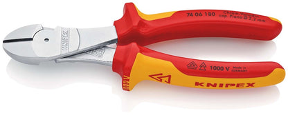 KNIPEX 74 06 180 Kracht-zijsnijtang geïsoleerd met meer-componentengrepen, VDE-getest verchroomd 180