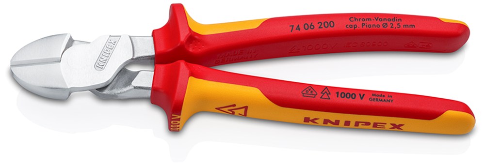 KNIPEX 74 06 200 Kracht-zijsnijtang geïsoleerd met meer-componentengrepen, VDE-getest verchroomd 200