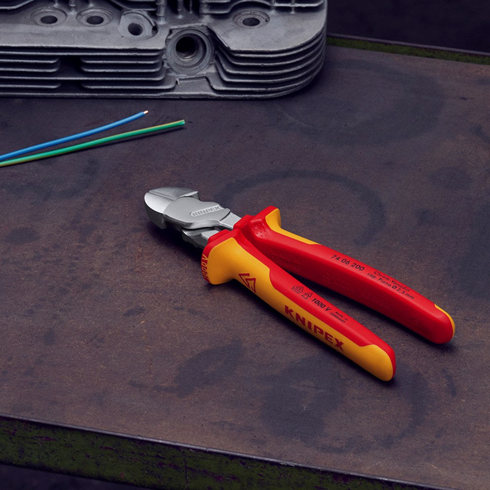 KNIPEX 74 06 200 Kracht-zijsnijtang geïsoleerd met meer-componentengrepen, VDE-getest verchroomd 200