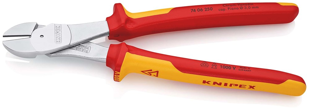 KNIPEX 74 06 250 Kracht-zijsnijtang geïsoleerd met meer-componentengrepen, VDE-getest verchroomd 250