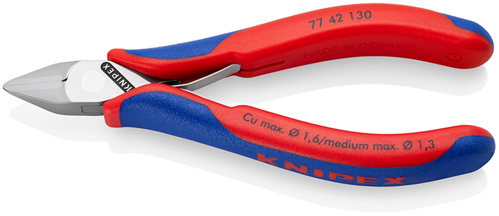 KNIPEX 77 42 130 Elektronica-zijsnijtang met doorgestoken scharnier met meer-componenten greep 130 m