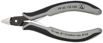 KNIPEX 79 42 125 ESD Precisie elektronica-zijsnijtang ESD met meer-componenten greep gebruineerd 125