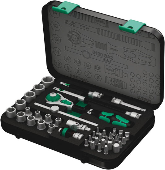 8100 SA 2 ZYKLOP SPEED RATEL- EN DOPPENSET, 1/4"-AANDRIJVING, METRISCH, 42-DELIG