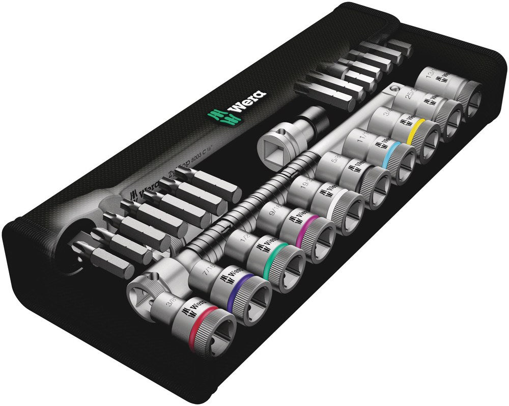 8100 SC 10 ZYKLOP METAL-RATELSET DOORSTEEKVIERKANT, 1/2"-AANDRIJVING, INCH, 28-DELIG