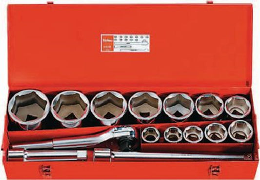 1" handdopset in metalen kist 32-80mm