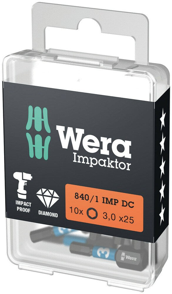 840/1 IMP DC IMPAKTOR ZESKANT BITS, HEX-PLUS, 3.0 MM X 25 MM, 10-DELIG