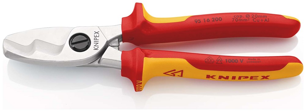 KNIPEX 95 16 200 Kabelschaar met dubbele snijkanten geïsoleerd met meer-componentengrepen, VDE-getes