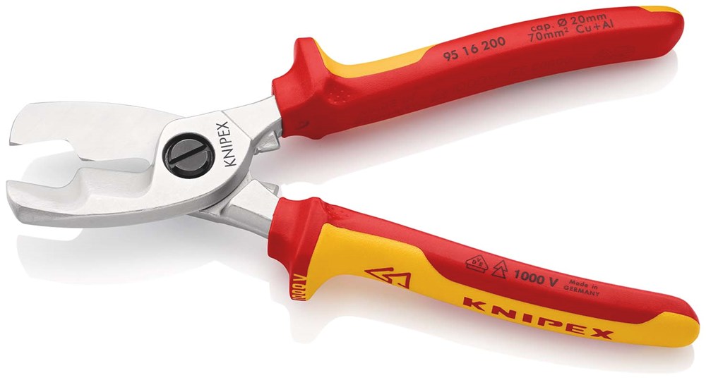 KNIPEX 95 16 200 Kabelschaar met dubbele snijkanten geïsoleerd met meer-componentengrepen, VDE-getes