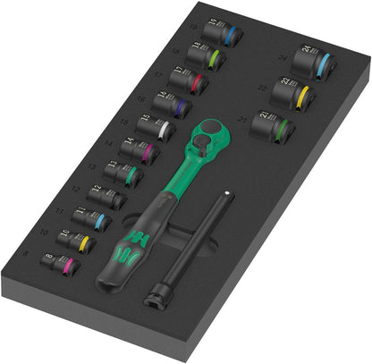 9724 Schuimrubberen inzetstuk met 8010 B Zyklop Comfort ratelset 1, 3/8", 16-delig