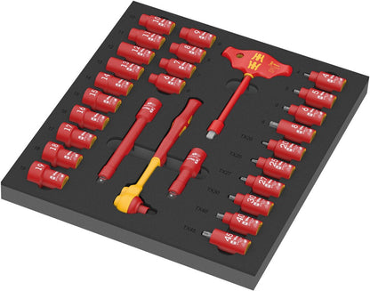 9726 Schuimrubberen inzetstuk met 8007 B Zyklop VDE ratelset 1, 3/8", 28-delig