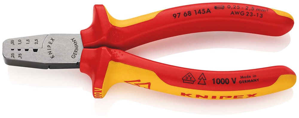 KNIPEX 97 68 145 A Krimptang voor adereindhulzen geïsoleerd met meer-componentengrepen, VDE-getest 1