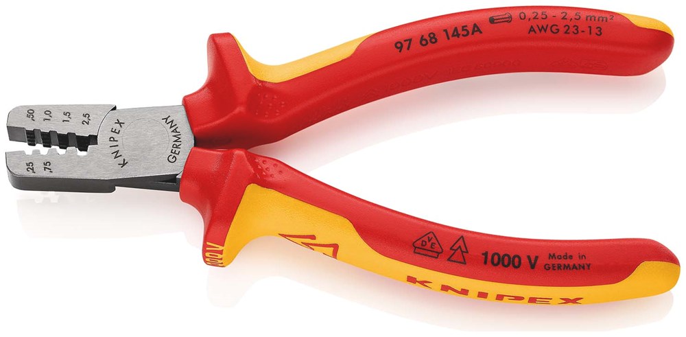 KNIPEX 97 68 145 A Krimptang voor adereindhulzen geïsoleerd met meer-componentengrepen, VDE-getest 1