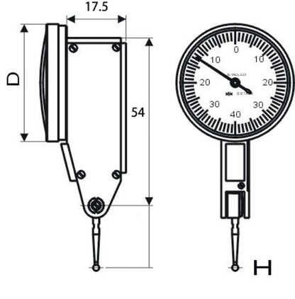 Univers. zwenktaster 0,002mm aflezing Diam. 32mm, 11,6mm, recht