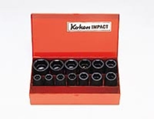 1/2" slagdopset in metalen kist 10-27mm