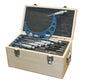 Analoge micrometers in 6-dlg set 0-150mm 0,01mm met HM meetpunten in houten kist