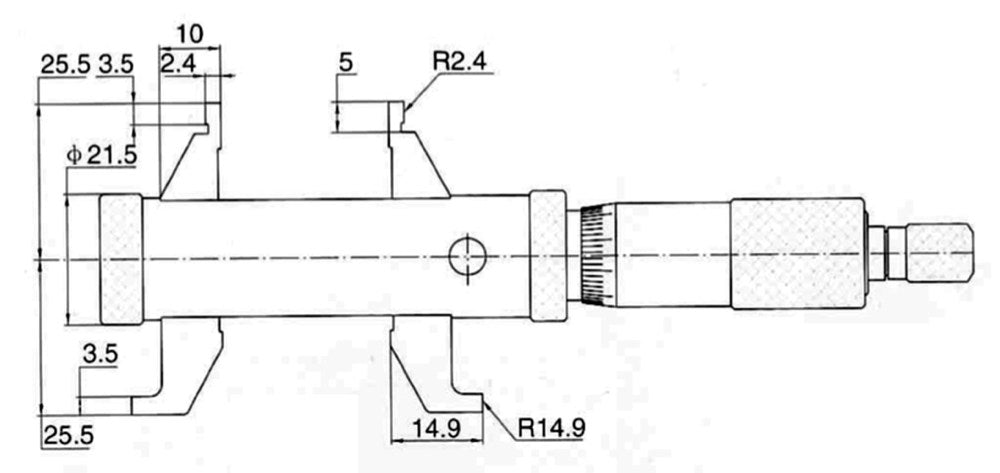 Micrometer voor inwendig meten 5-55mm met dubbele snavel, nauwkeurigheid 0,005