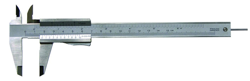 Schuifmaat RVS 150x40mm met moment- blokkering en ronde dieptemaat in etui