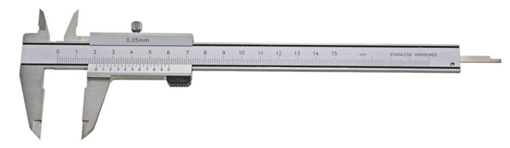 Schuifmaat RVS 150x40mm met vastzet- schroef parallaxvrije aflezing in etui