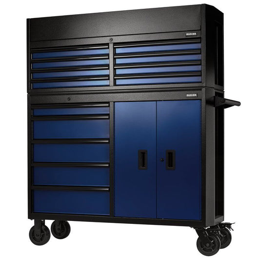 BUNKER Gereedschapswagen met topkoffer, 131cm, blauw