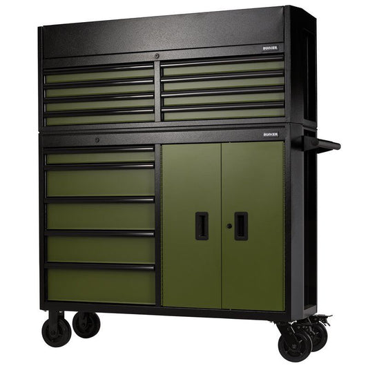 BUNKER Gereedschapswagen met topkoffer, 131cm, groen