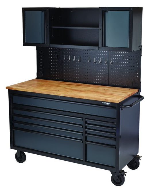 BUNKER Gereedschapswagen/werkbank met achterwand, 142cm, grijs (D27267)