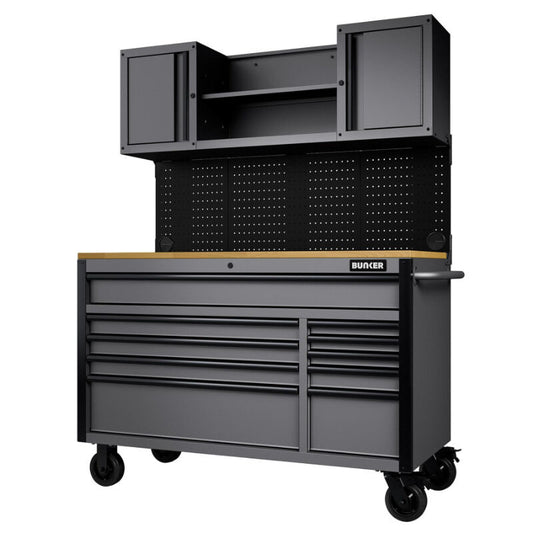 BUNKER Gereedschapswagen/werkbank met achterwand, 142cm, licht grijs (D31761)