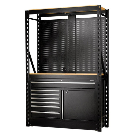 BUNKER Opbergrek met geperforeerde achterwand en 2 vloerkasten, 1500x2210x520mm (D28005)