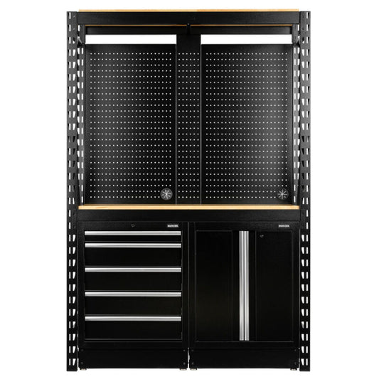 BUNKER Opbergrek met geperforeerde achterwand en 2 vloerkasten, 1500x2210x520mm (D27912)