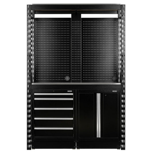 BUNKER Opbergrek met geperforeerde achterwand en 2 vloerkasten, 1500x2210x520mm (D27972)