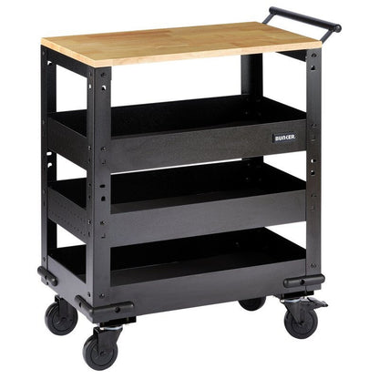 BUNKER Werkplaatstrolley met hardhouten werkblad, 3 schappen, 71cm (D11495)