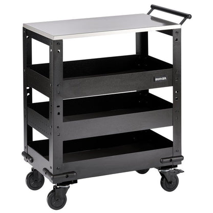 BUNKER Werkplaatstrolley met RVS werkblad, 3 schappen, 71cm