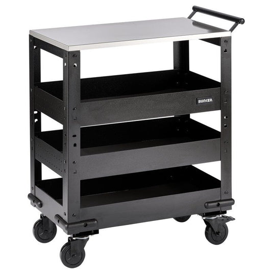 BUNKER Werkplaatstrolley met RVS werkblad, 3 schappen, 71cm