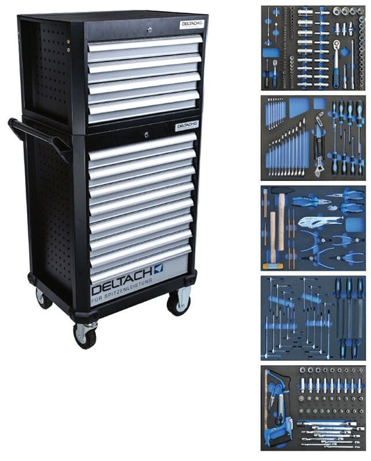 Gereedschapswagen D2-COMPACT + topkoffer, 5 laden gevuld in FOAM, 214dlg