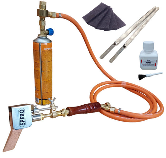 Zinkbranderset PRO - 350Gr. Koperen Soldeerbout 600ml gaspatroon, 2.0mtr Slang & drukregelaar