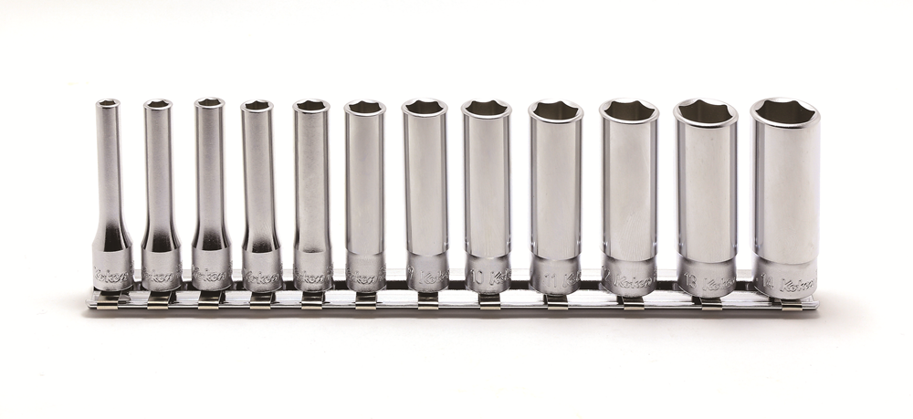 1/4" 12-dlg set lange doppen op rail 4-14mm