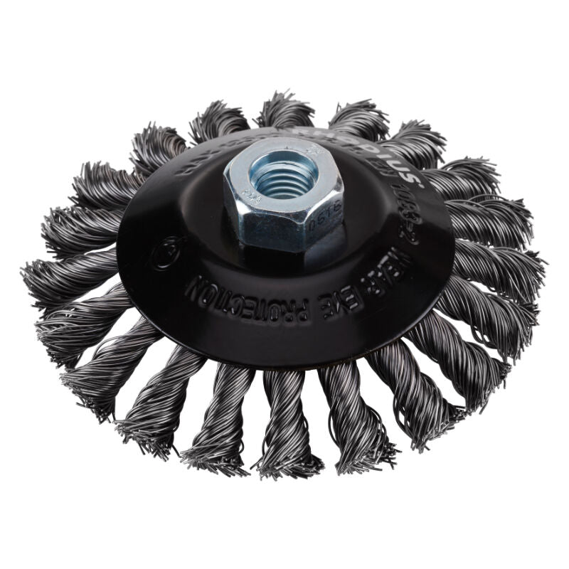 Schijfborstel conisch Ø115mm, M14, 12500rpm, gevlochten (R353022)