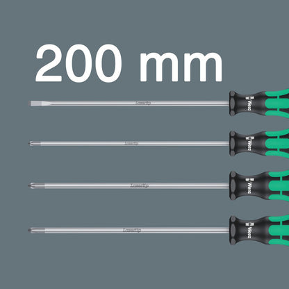 335/350/355/4 SCHROEVENDRAAIERSET KRAFTFORM PLUS LASERTIP MET 200 MM LANGE KLINGEN, 4-DELIG
