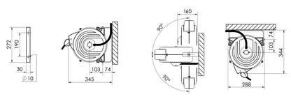 Slanghaspel HD, gesloten stalen huis, 8x12mm, 12m PU