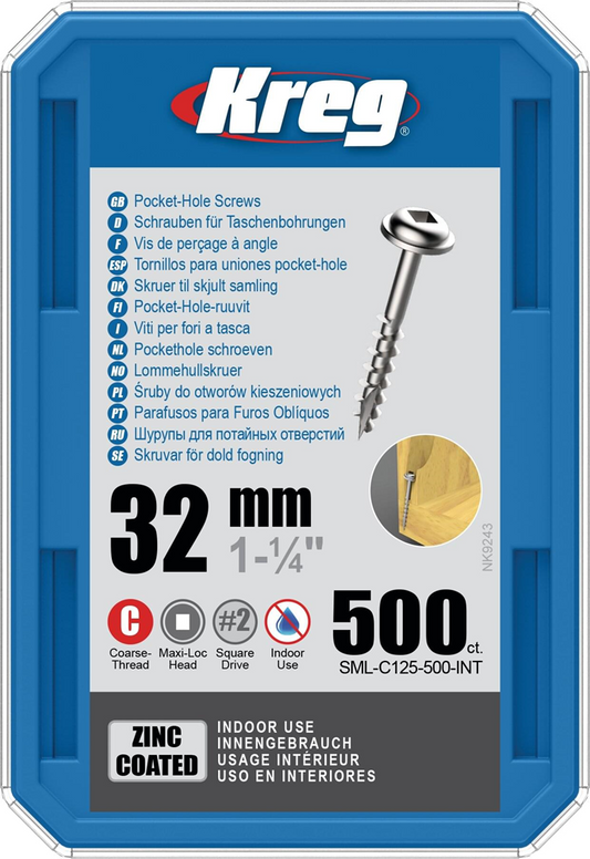 Kreg PH schroeven 32 mm verzinkt Maxi-Loc grof schroefdraad 500 stuks