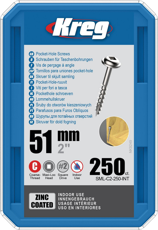 Kreg PH schroeven 51 mm verzinkt Maxi-Loc grof schroefdraad 250 stuks