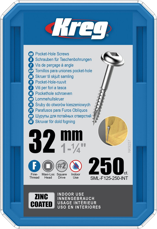 Kreg PH schroeven 32 mm verzinkt Maxi-Loc fijn schroefdraad 250 stuks