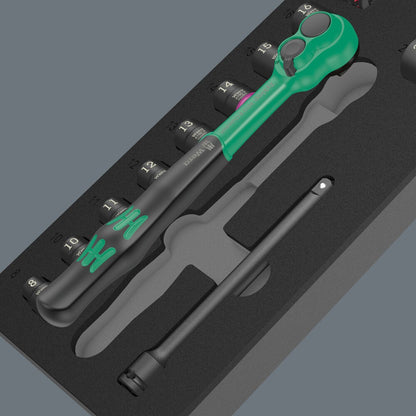 9724 Schuimrubberen inzetstuk met 8010 B Zyklop Comfort ratelset 1, 3/8", 16-delig